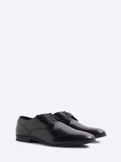 Formele Schoenen|River Island - Wide Fit Leather Formal Derby Shoes Zwart