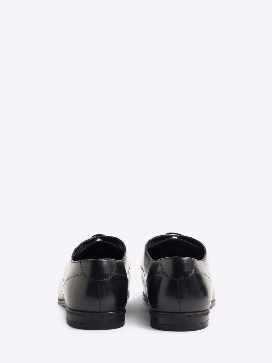 Formele Schoenen|River Island - Wide Fit Leather Formal Derby Shoes Zwart
