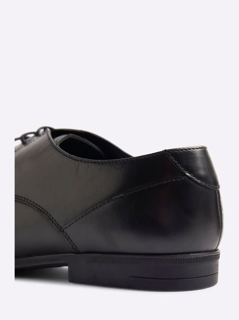 Formele Schoenen|River Island - Wide Fit Leather Formal Derby Shoes Zwart