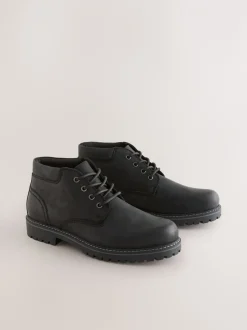 Boots*Next - Rugged Leather Ankle Boots Zwart