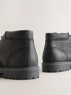 Boots*Next - Rugged Leather Ankle Boots Zwart