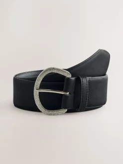 Ceintuurs|Next - Satin Belt with Diamante Buckle Zwart