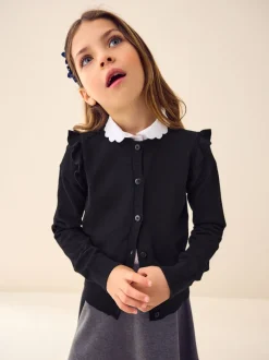 Schoolkleding|Gebreide Kleding*Next Zwart - Schoolvest met hoog katoengehalte en ruches op de schouders (3-16 jr)