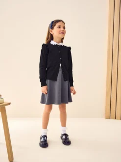 Schoolkleding|Gebreide Kleding*Next Zwart - Schoolvest met hoog katoengehalte en ruches op de schouders (3-16 jr)
