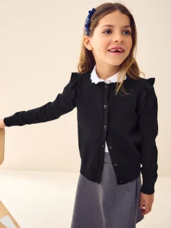Schoolkleding|Gebreide Kleding*Next Zwart - Schoolvest met hoog katoengehalte en ruches op de schouders (3-16 jr)