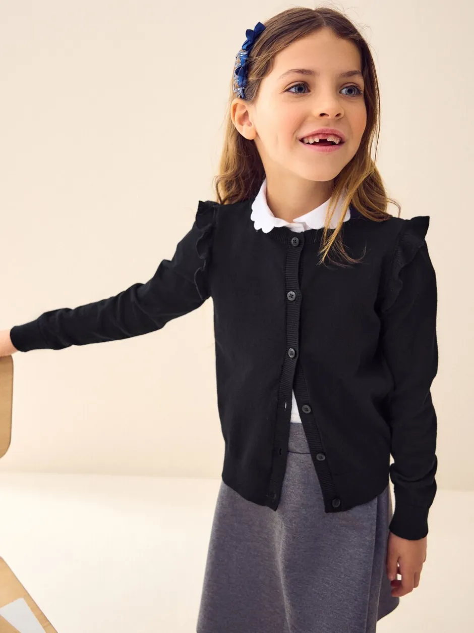 Schoolkleding|Gebreide Kleding*Next Zwart - Schoolvest met hoog katoengehalte en ruches op de schouders (3-16 jr)