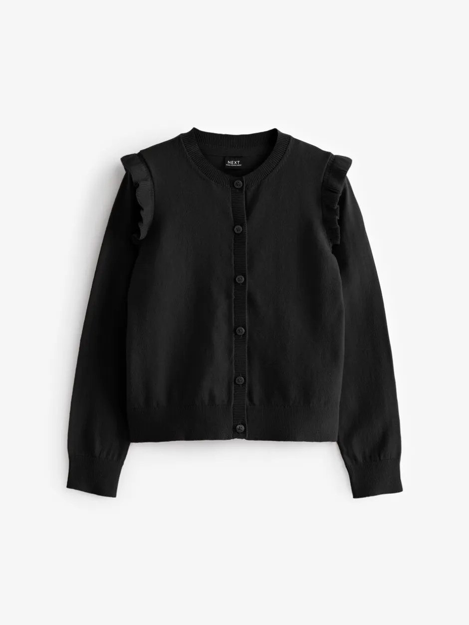 Schoolkleding|Gebreide Kleding*Next Zwart - Schoolvest met hoog katoengehalte en ruches op de schouders (3-16 jr)