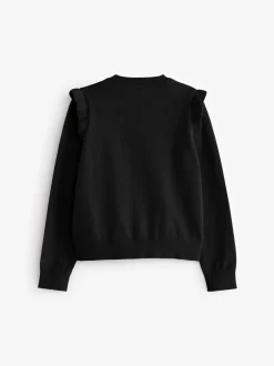 Schoolkleding|Gebreide Kleding*Next Zwart - Schoolvest met hoog katoengehalte en ruches op de schouders (3-16 jr)