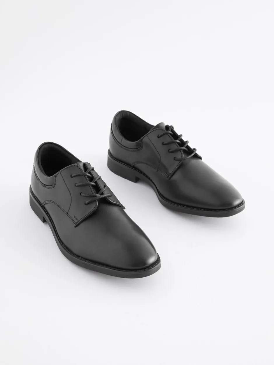 Schoolkleding*Next Zwart - Schoolveterschoenen van leer met egale voorkant