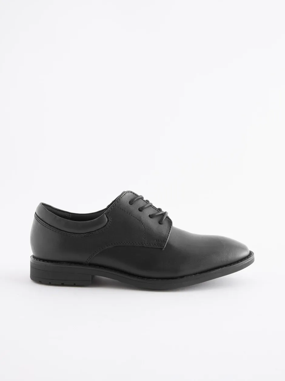 Schoolkleding*Next Zwart - Schoolveterschoenen van leer met egale voorkant