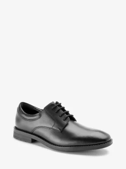 Schoolkleding*Next Zwart - Schoolveterschoenen van leer met egale voorkant