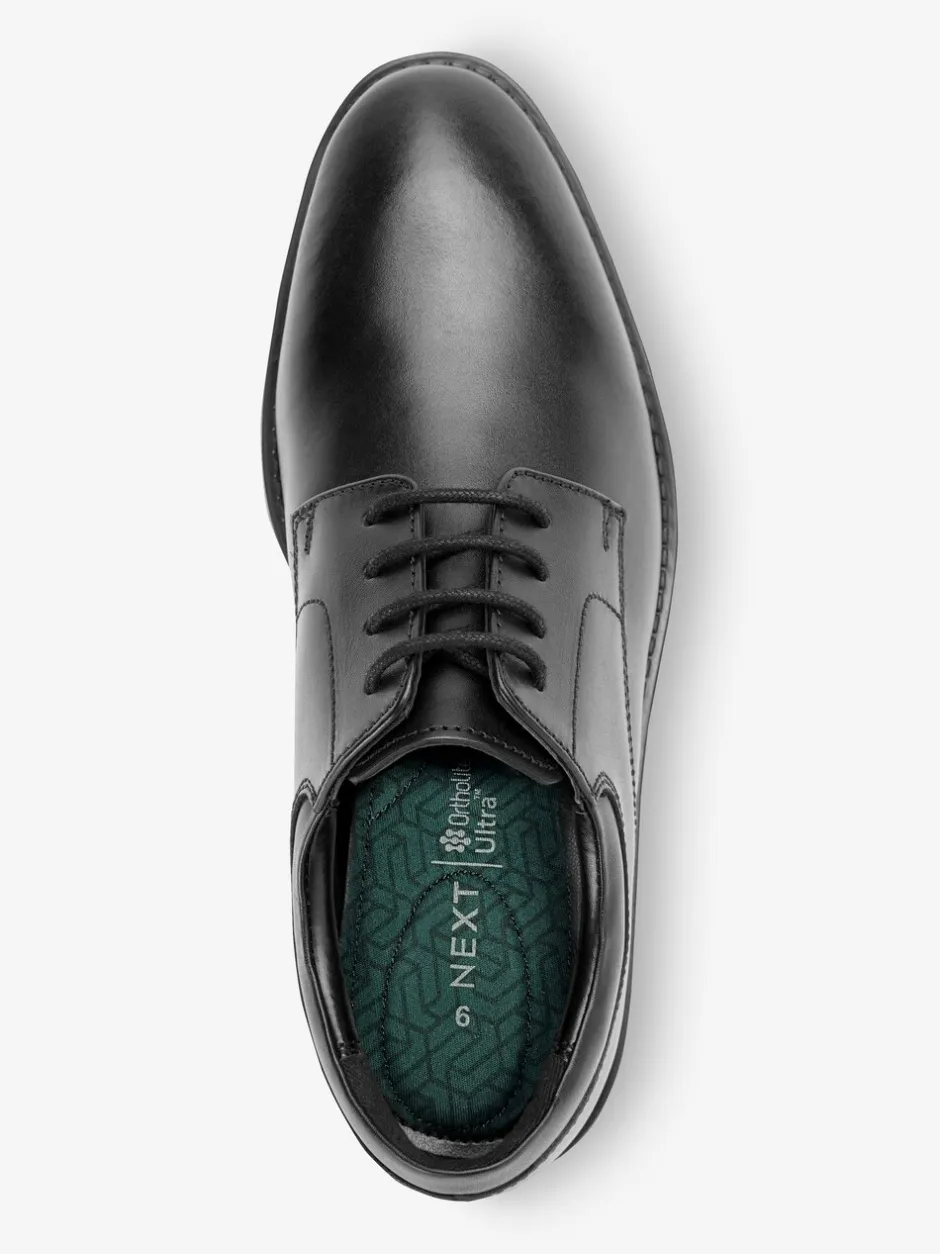 Schoolkleding*Next Zwart - Schoolveterschoenen van leer met egale voorkant