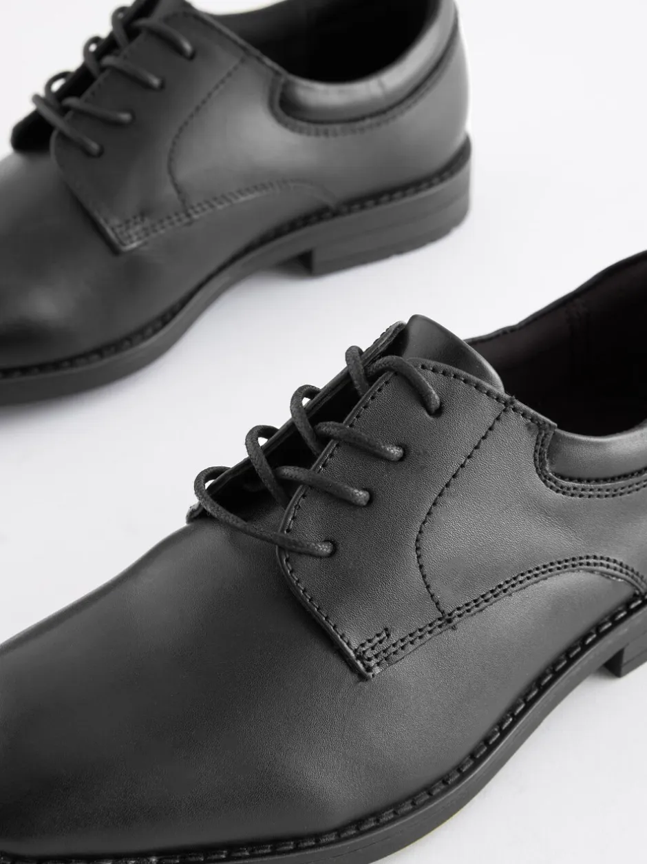 Schoolkleding*Next Zwart - Schoolveterschoenen van leer met egale voorkant