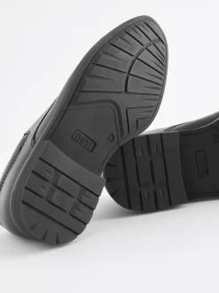 Schoolkleding*Next Zwart - Schoolveterschoenen van leer met egale voorkant