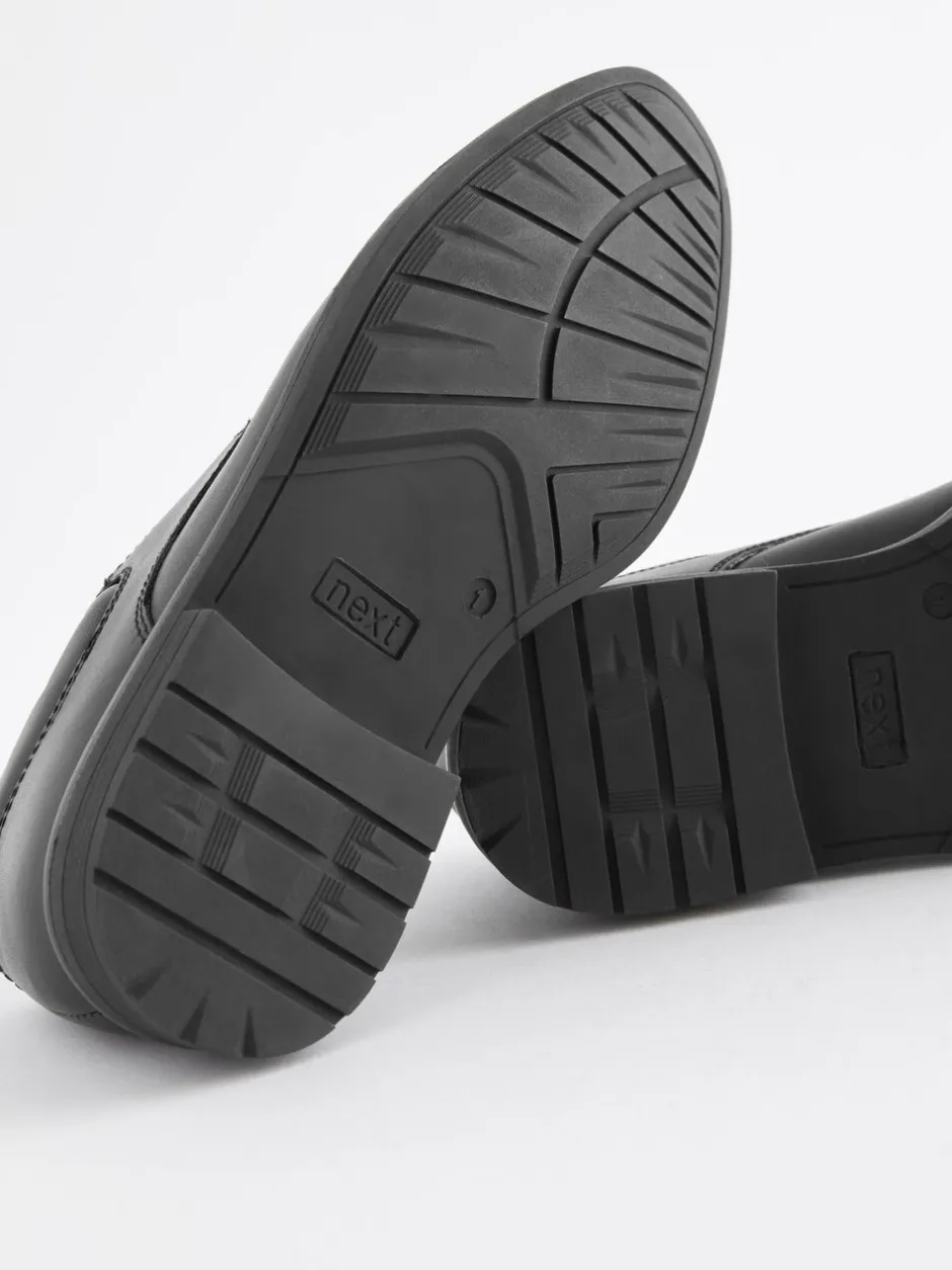 Schoolkleding*Next Zwart - Schoolveterschoenen van leer met egale voorkant