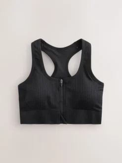 Beha's|Sportkleding*Next - Seamless Zip Front Medium Impact Sports Bra Zwart