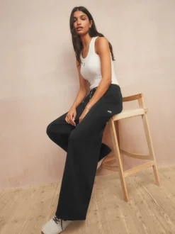 Loungewear|Leggings En Joggingbroeken*self. Zwart - joggingbroek met wijde pijpen