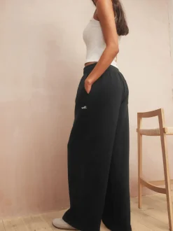 Loungewear|Leggings En Joggingbroeken*self. Zwart - joggingbroek met wijde pijpen