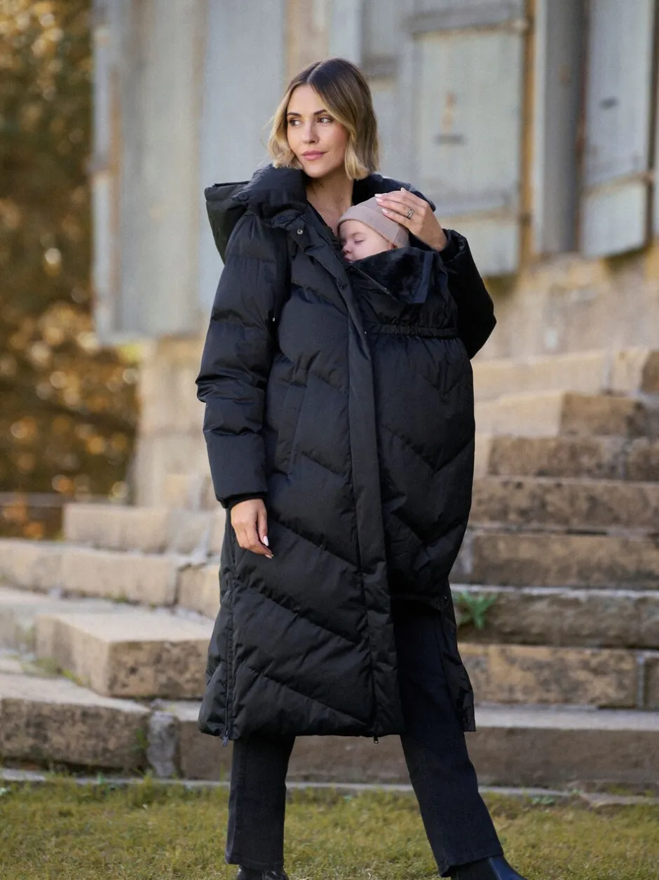 Jassen En Jacks|Moederschap*Seraphine - Lange 3-In-1 Zwangerschaps- en Draagjas Puffa Coat Zwart