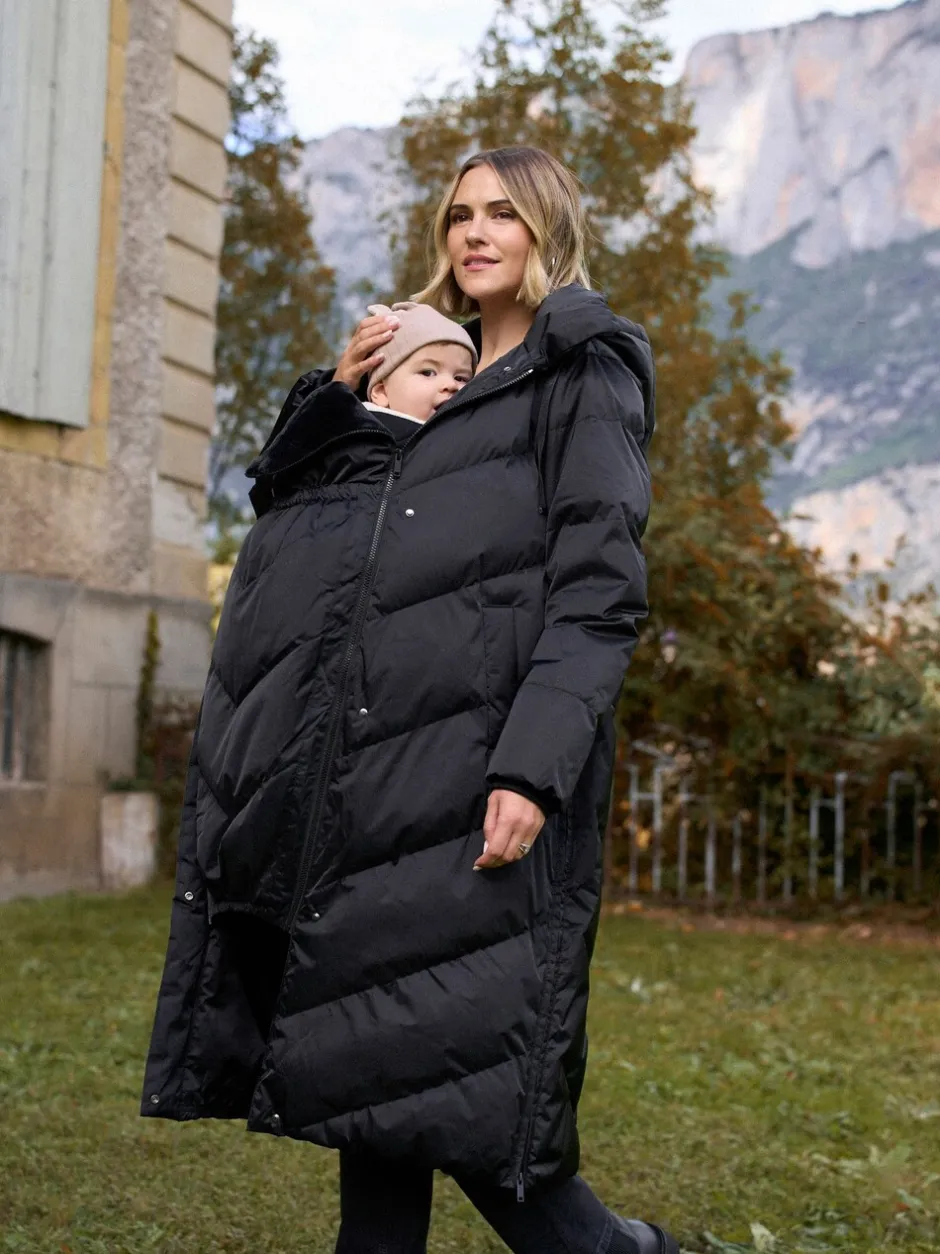 Jassen En Jacks|Moederschap*Seraphine - Lange 3-In-1 Zwangerschaps- en Draagjas Puffa Coat Zwart
