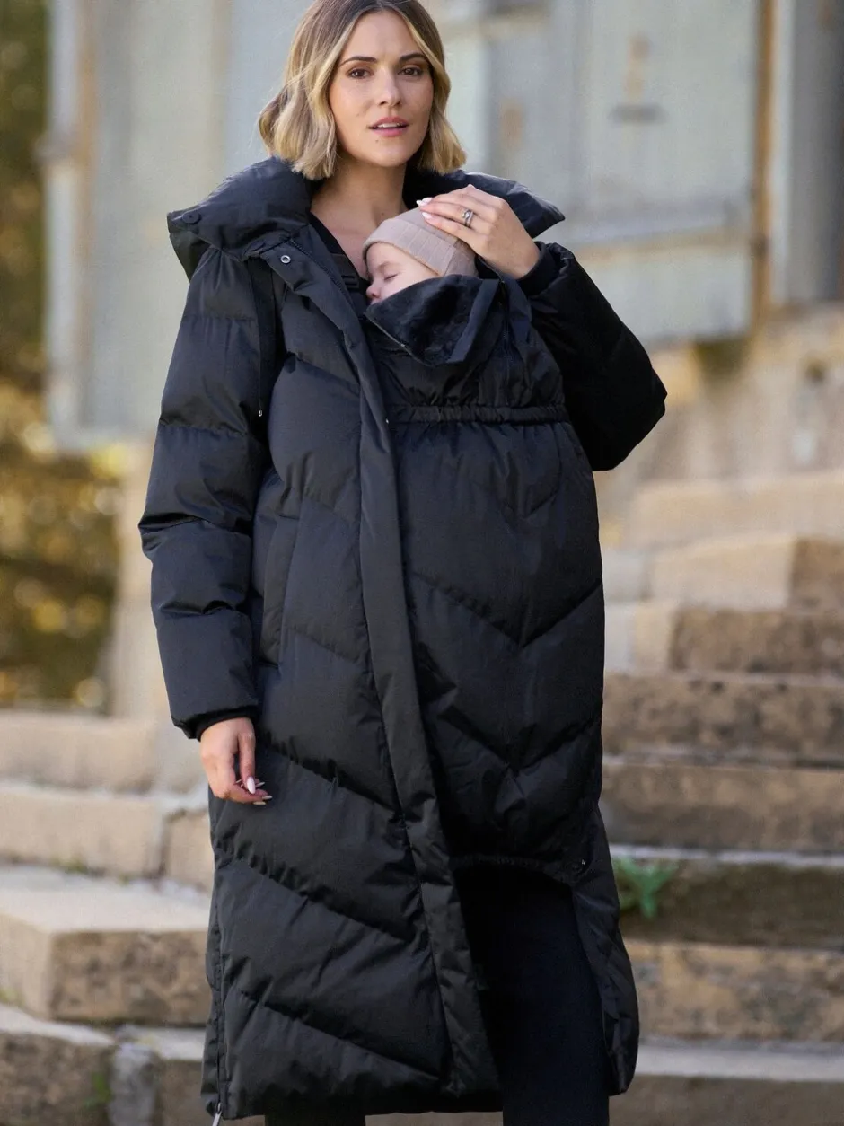 Jassen En Jacks|Moederschap*Seraphine - Lange 3-In-1 Zwangerschaps- en Draagjas Puffa Coat Zwart