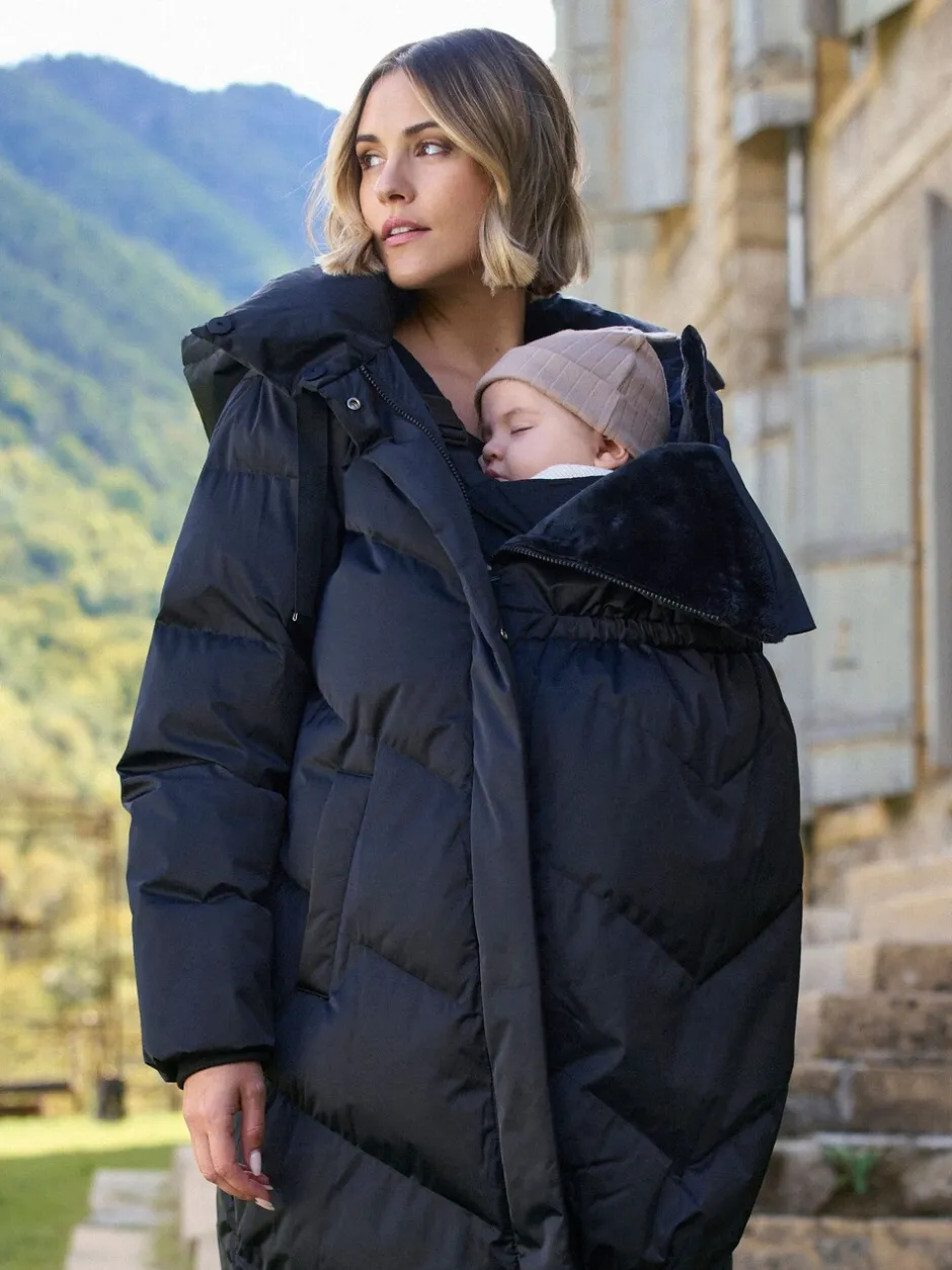 Jassen En Jacks|Moederschap*Seraphine - Lange 3-In-1 Zwangerschaps- en Draagjas Puffa Coat Zwart