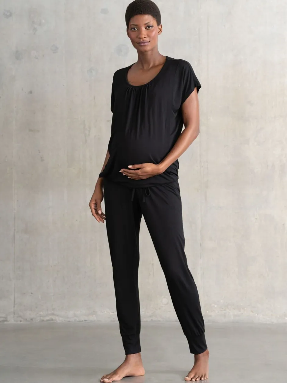 Pyjama's|Loungewear*Seraphine - Maternity & Nursing Loungewear Pyjamas 2 Piece Set Zwart