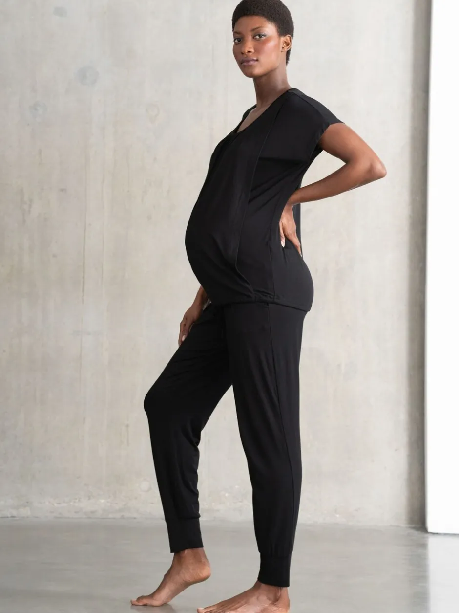 Pyjama's|Loungewear*Seraphine - Maternity & Nursing Loungewear Pyjamas 2 Piece Set Zwart