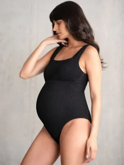 Badkleding|Moederschap|Seraphine - Textured Maternity Swimsuit Zwart