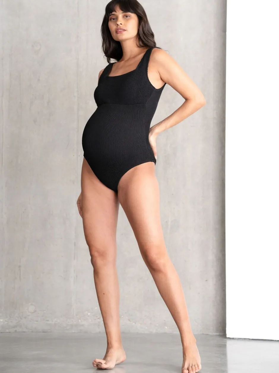 Badkleding|Moederschap|Seraphine - Textured Maternity Swimsuit Zwart