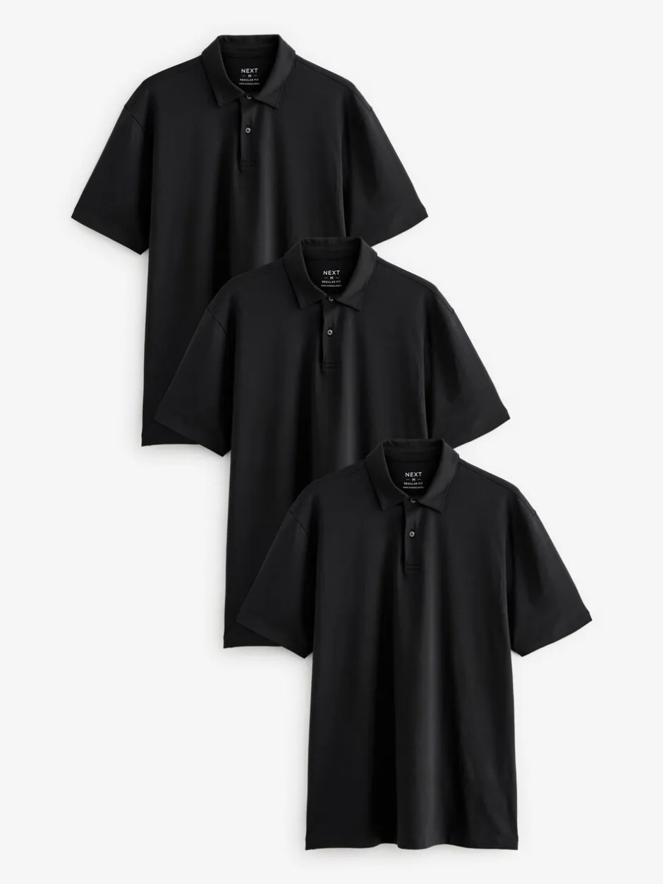 Poloshirts|Next Zwart - Set van 3 jersey poloshirts met korte mouwen