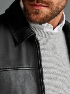Jassen En Jacks*Next - Signature leren jack met kraag Zwart