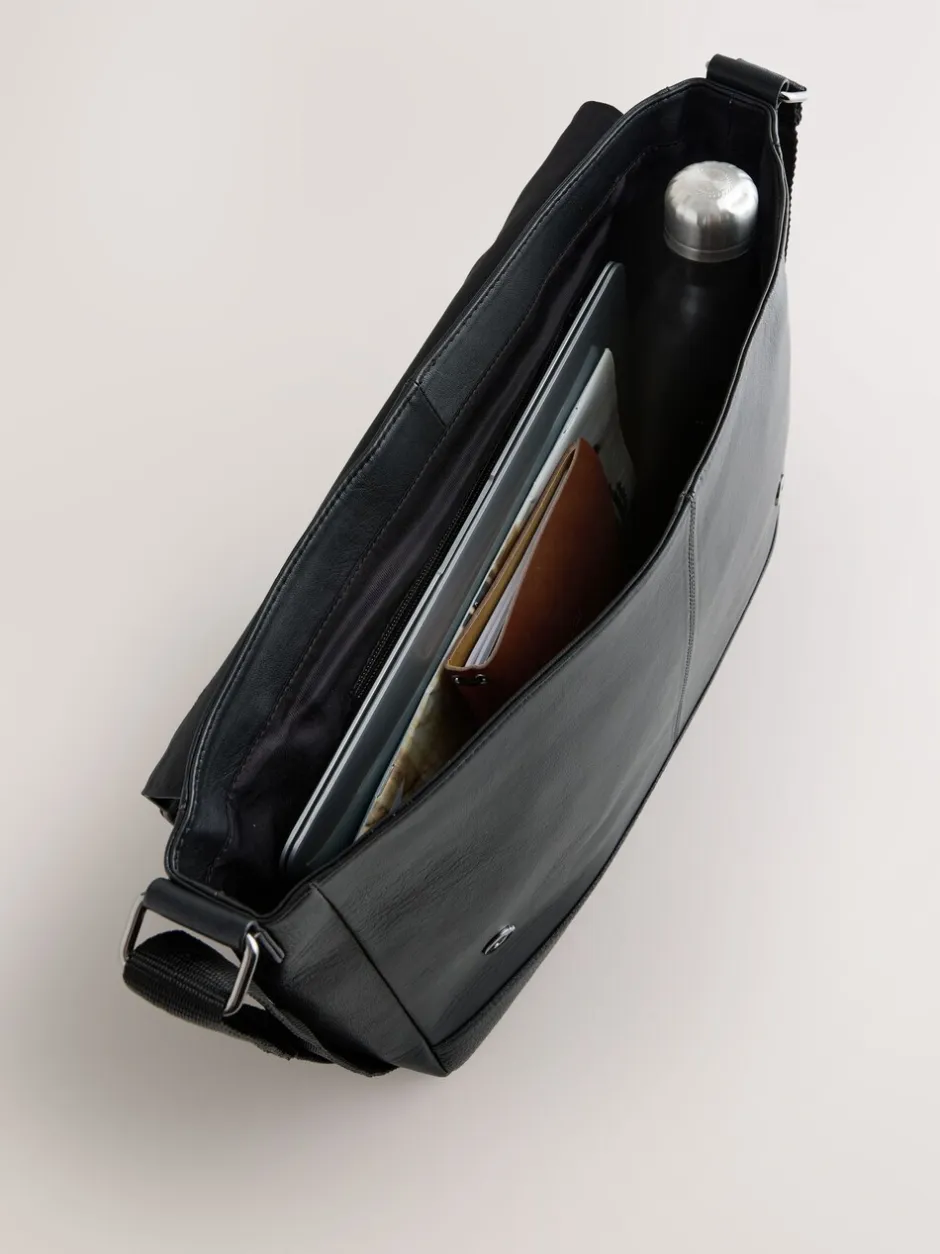 Tassen|Next - Signature leren messenger-tas Zwart