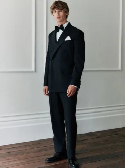 Smokings En Feestkleding|Blazers En Business-Jasjes*Next Zwart - Signature Nova Fides 100% Italian Wool Double Breasted Tuxedo Suit Jacket