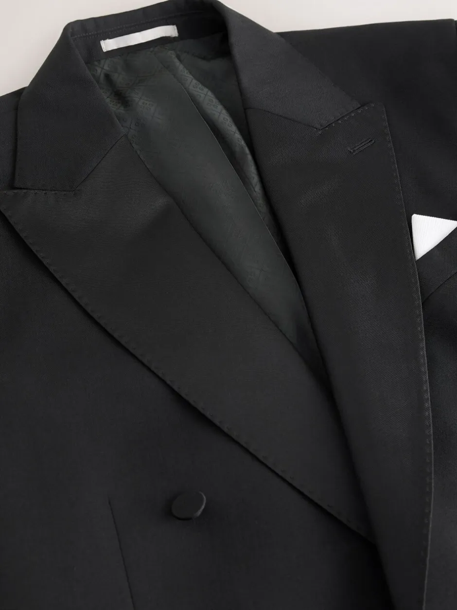 Smokings En Feestkleding|Blazers En Business-Jasjes*Next Zwart - Signature Nova Fides 100% Italian Wool Double Breasted Tuxedo Suit Jacket
