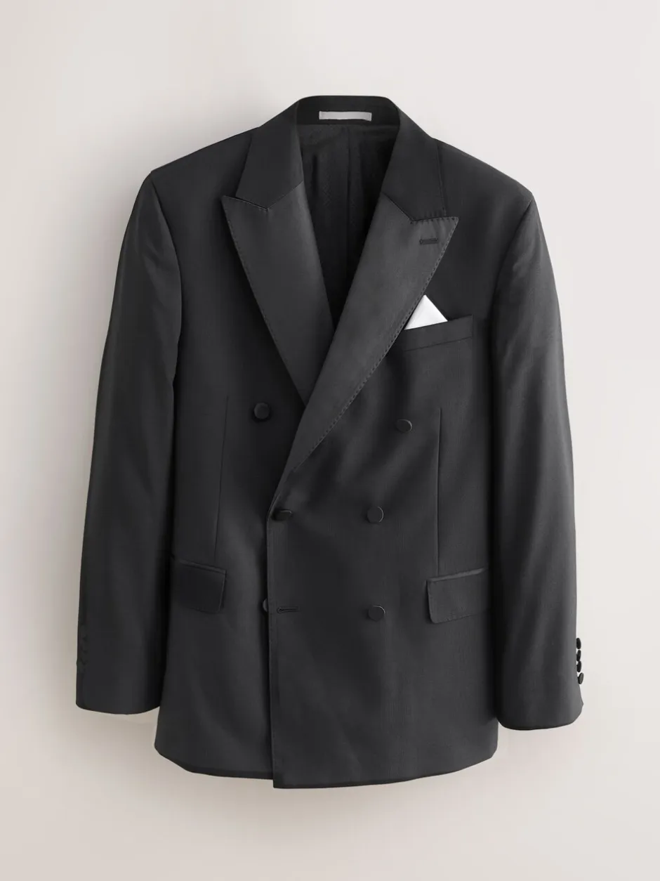Smokings En Feestkleding|Blazers En Business-Jasjes*Next Zwart - Signature Nova Fides 100% Italian Wool Double Breasted Tuxedo Suit Jacket
