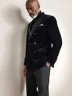 Smokings En Feestkleding*Next Zwart - Signature Pontoglio Italiaanse fluwelen double-breasted blazer
