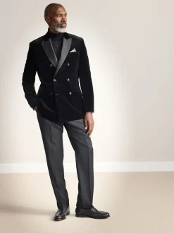 Smokings En Feestkleding*Next Zwart - Signature Pontoglio Italiaanse fluwelen double-breasted blazer