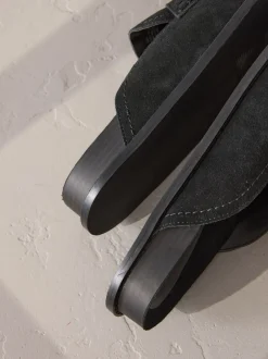 Lage Schoenen*Next Zwart - Signature Premium leren suède muiltjes met franje en voetbed