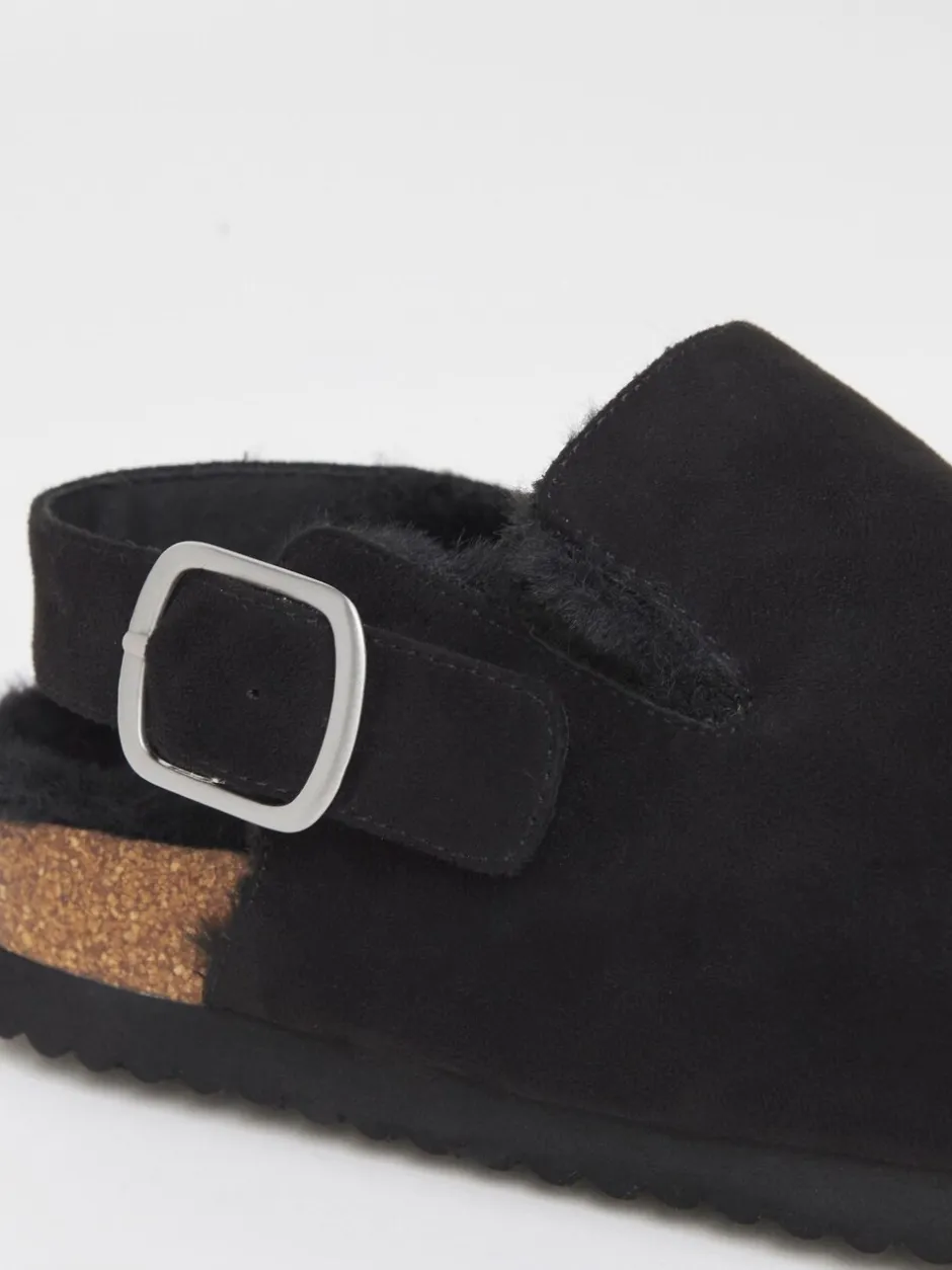 Ruimvallend En Extraruimvallend|Pantoffels*Simply Be - Fluffy Mules With Back Strap Zwart