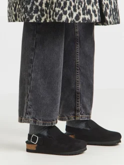 Pantoffels|Simply Be - Fluffy Mules With Back Strap Zwart