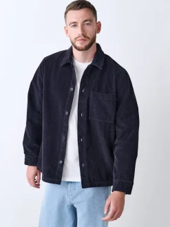 Formele Overhemden|Jassen En Jacks|Next - Single pocket Corduroy Shacket Overshirt Zwart
