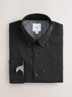 Shirts*Next Zwart - Slim Fit - Gemakkelijk te strijken Oxford overhemd met doorlopende knopen