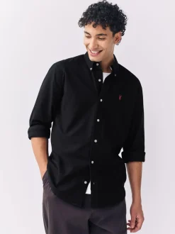 Formele Overhemden|Shirts*Next Zwart - Slim Fit - Oxford-hemd met lange mouwen