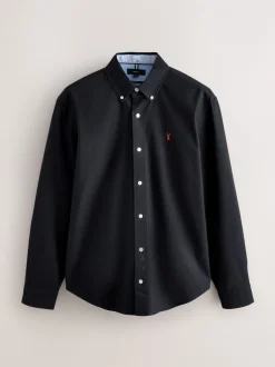 Formele Overhemden|Shirts*Next Zwart - Slim Fit - Oxford-hemd met lange mouwen