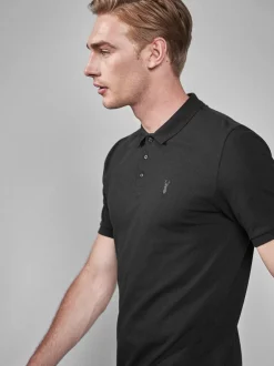 Poloshirts|Next Zwart - Slim Fit - Piqué poloshirt met korte mouwen