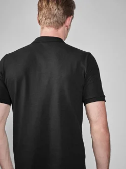 Poloshirts|Next Zwart - Slim Fit - Piqué poloshirt met korte mouwen