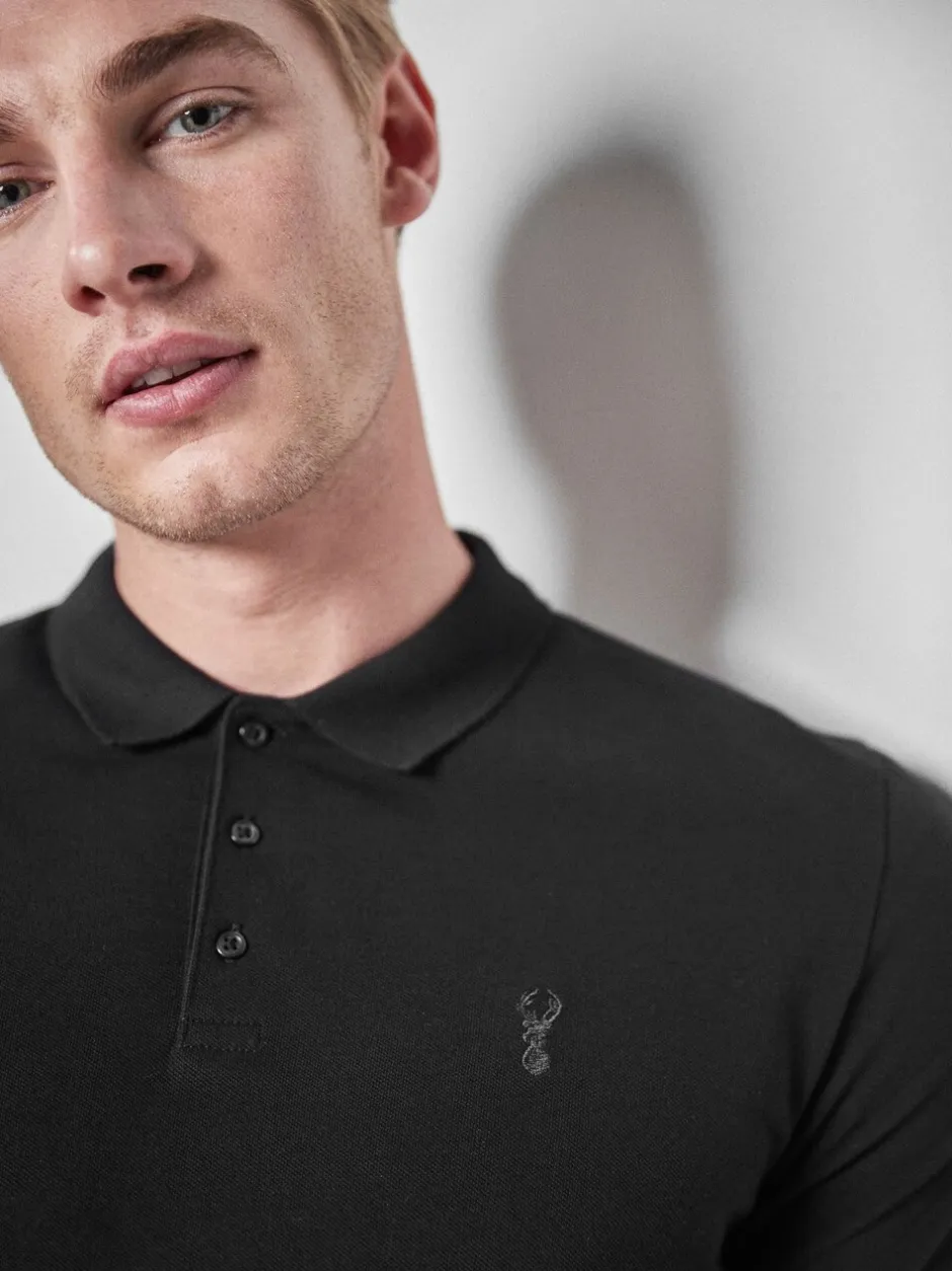 Poloshirts|Next Zwart - Slim Fit - Piqué poloshirt met korte mouwen