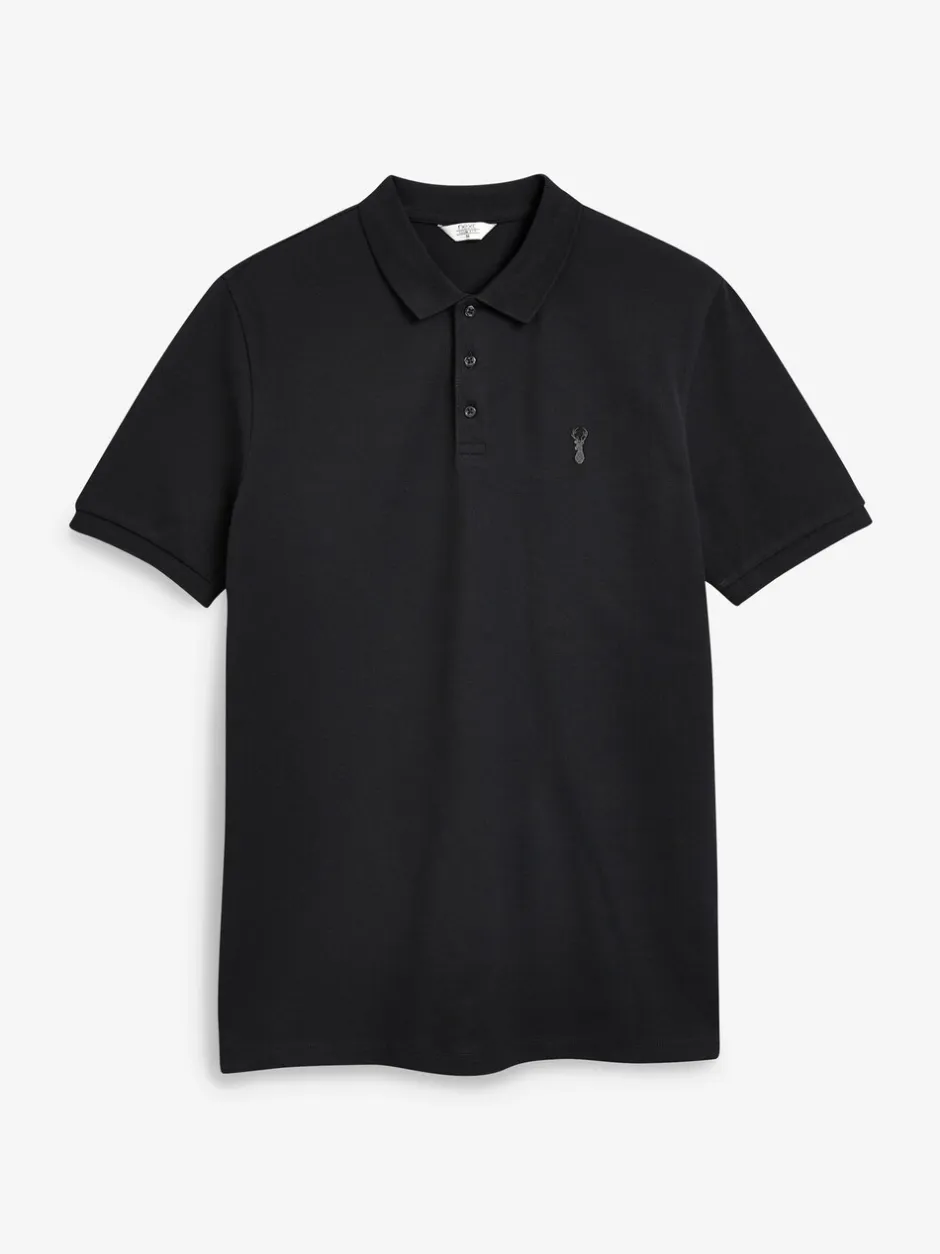 Poloshirts|Next Zwart - Slim Fit - Piqué poloshirt met korte mouwen