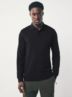 T-Shirts En Hemden|Poloshirts|Next - Slim Fit - Piqué polo met lange mouwen Zwart